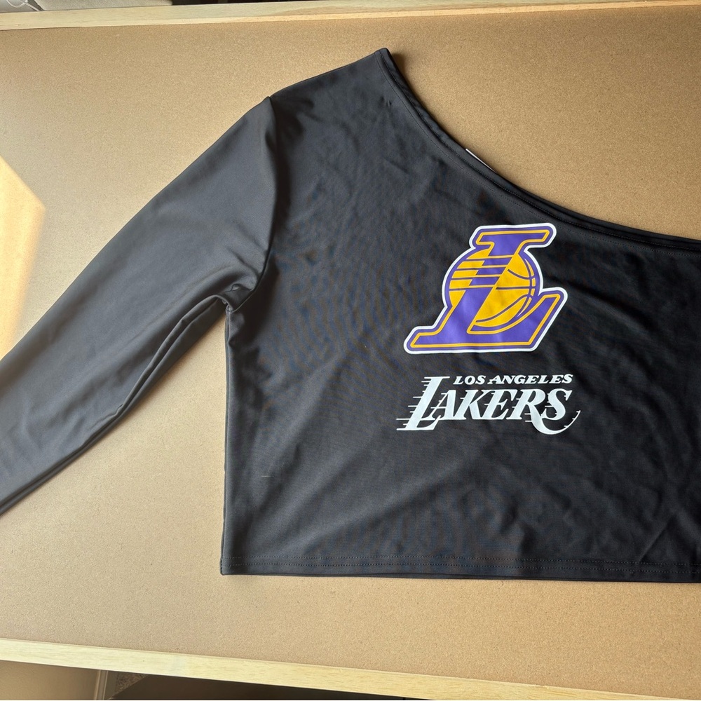 NBA Lakers Black One-Shoulder Crop Top